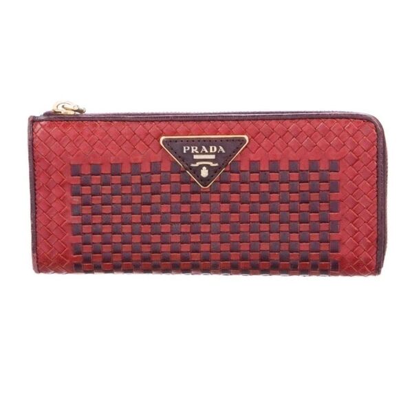 PRADA Authentic Madras Zip Around Woven Leather Wallet - Picture 1 of 15